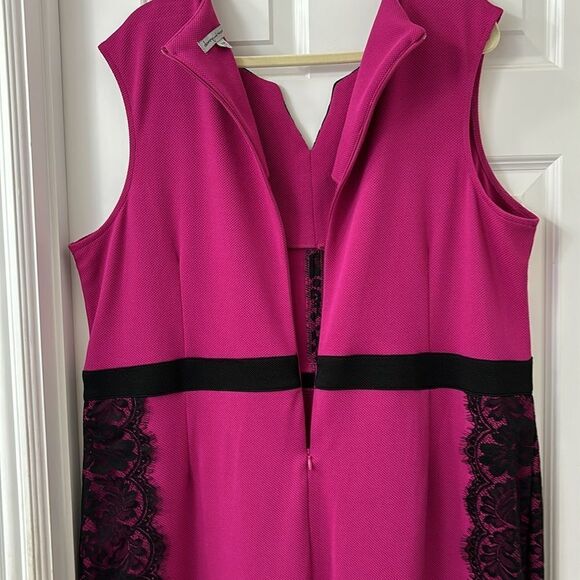 Danny and Nicole size 20 W sleeveless fuchsia with black lace dress - Picture 6 of 9